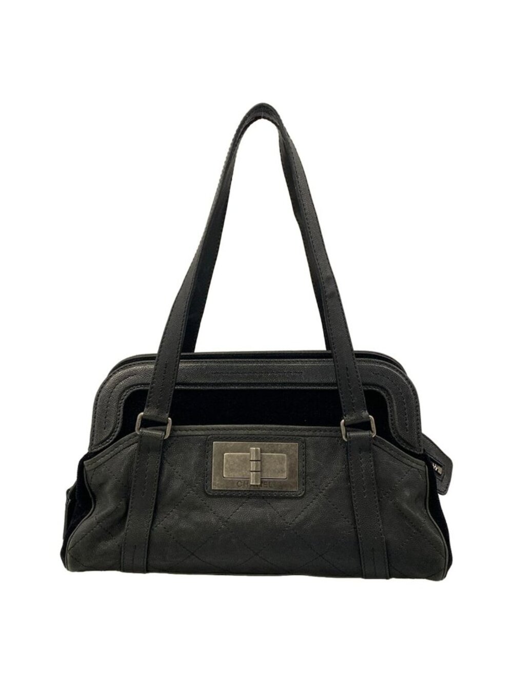 Chanel Shoulder Bag Quilted 2.55 Black Vintage Silver